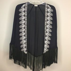 HOLLISTER Beachy Open Front Shawl with Fringe
